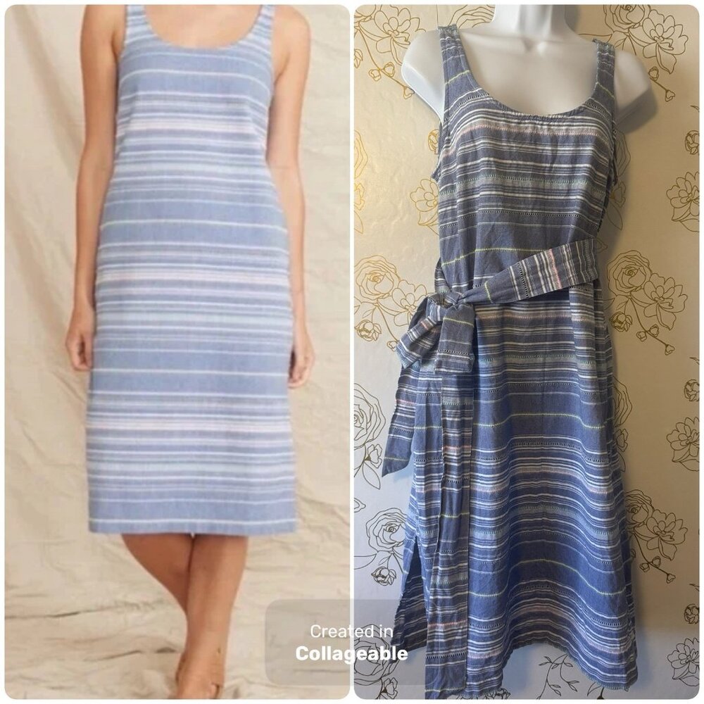 Marine Layer Dress Size Medium Striped Midi Knee Length Blue Pink Cotton 024